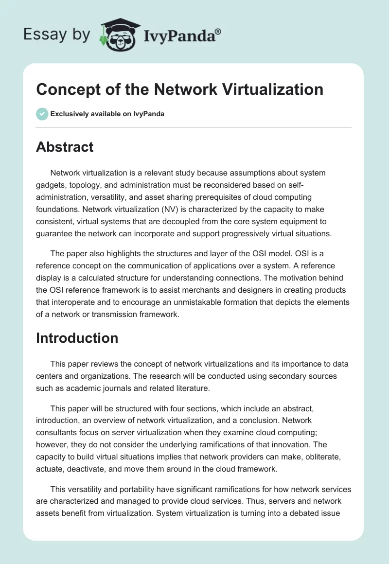 Concept of the Network Virtualization. Page 1