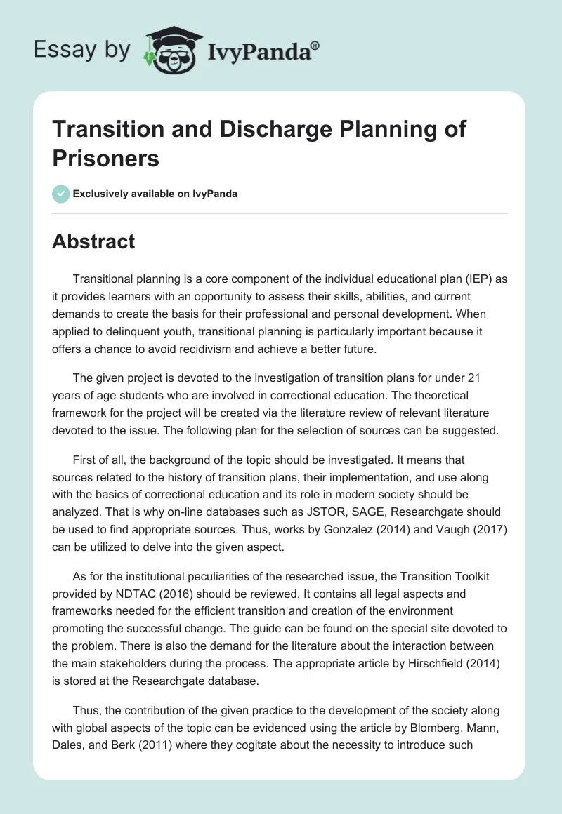 Transition and Discharge Planning of Prisoners. Page 1