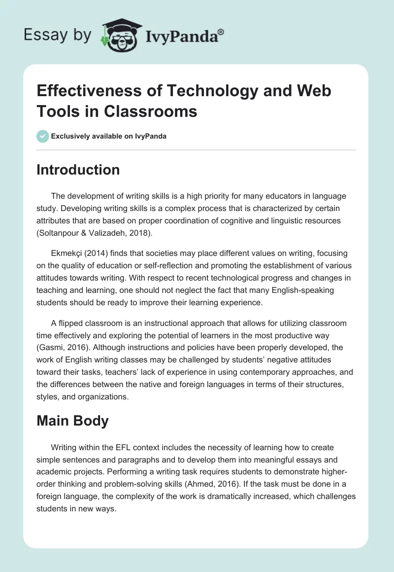 Effectiveness of Technology and Web Tools in Classrooms. Page 1
