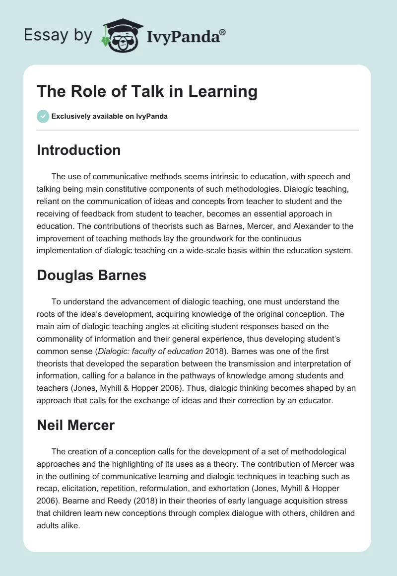 The Role of Talk in Learning. Page 1