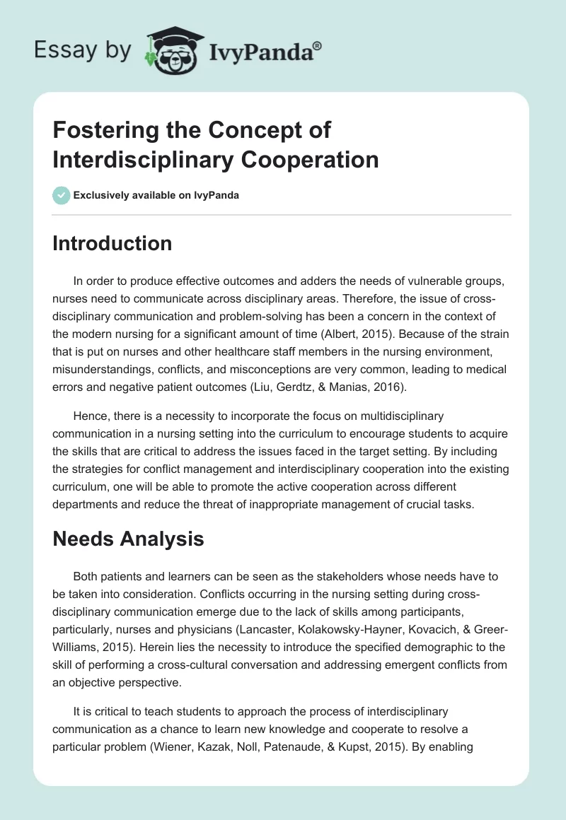 Fostering the Concept of Interdisciplinary Cooperation. Page 1