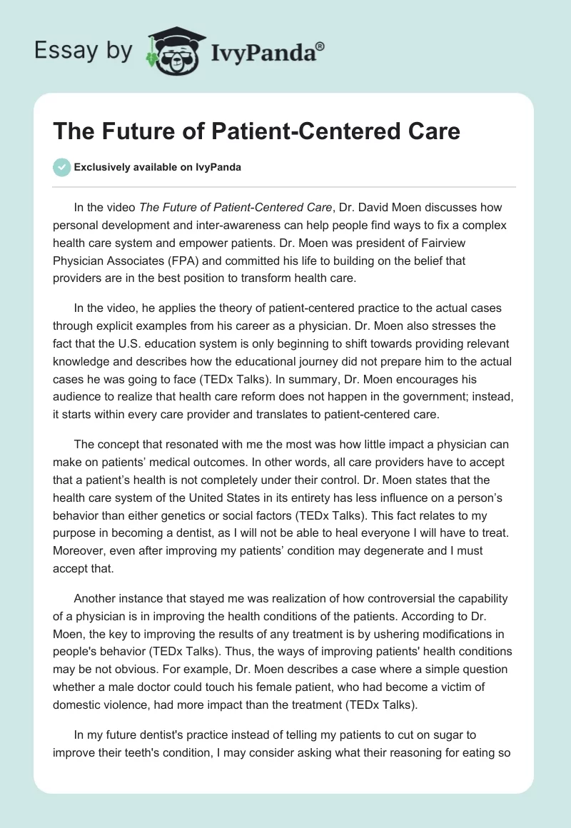 The Future of Patient-Centered Care. Page 1