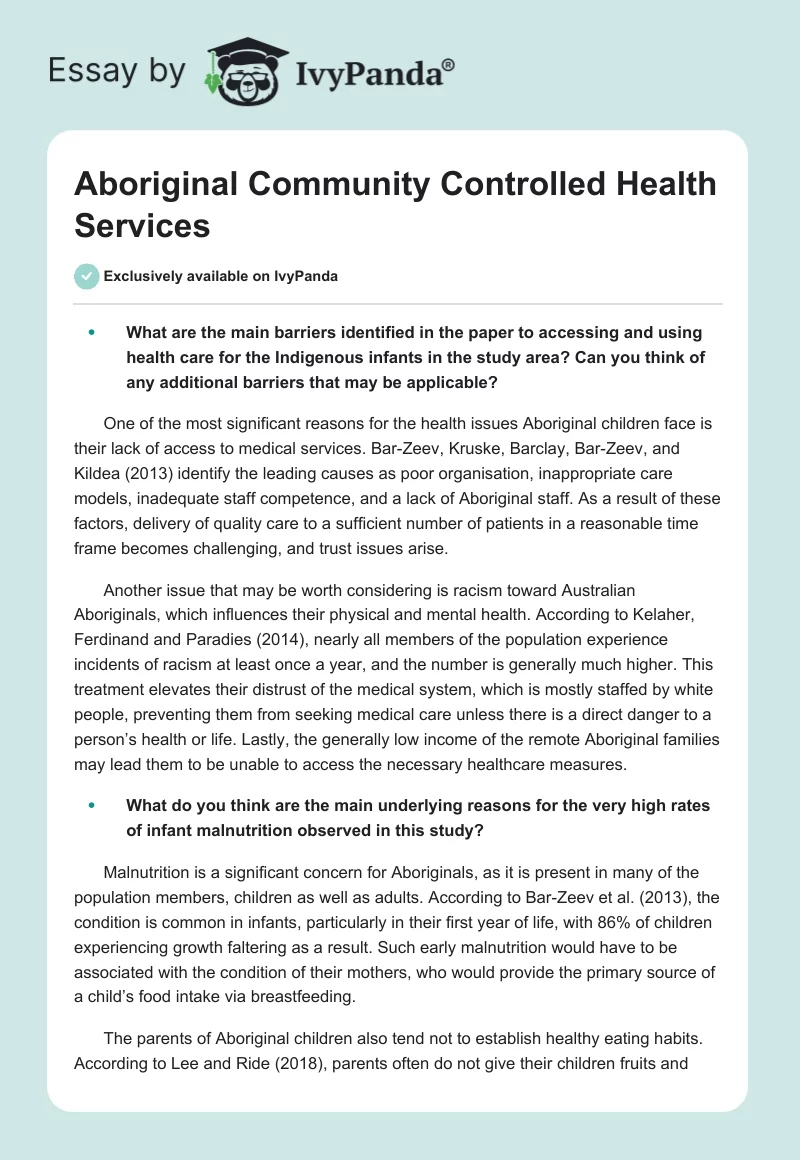 Aboriginal Community Controlled Health Services. Page 1