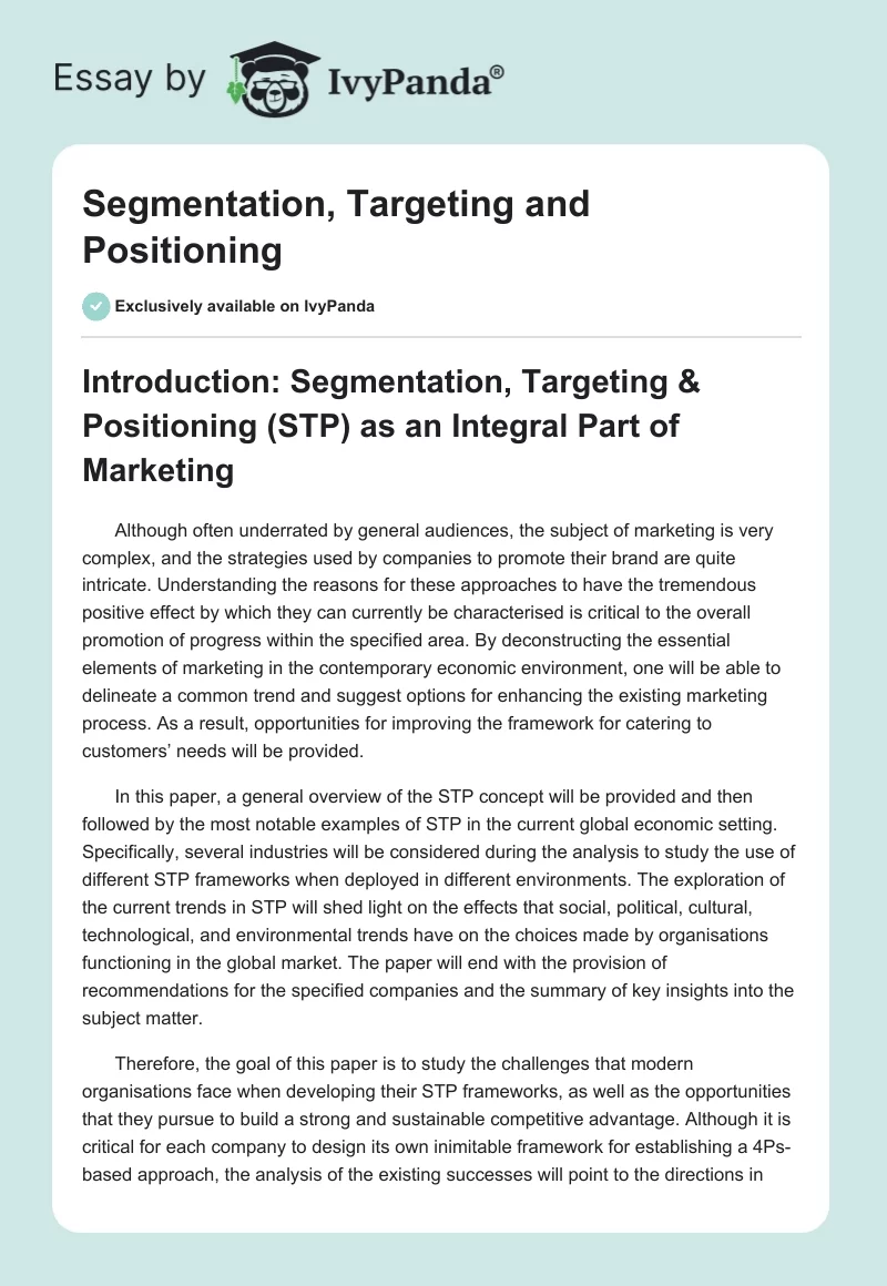 Segmentation, Targeting and Positioning. Page 1