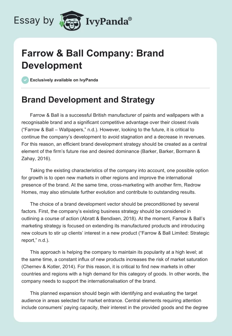 Farrow & Ball Company: Brand Development. Page 1