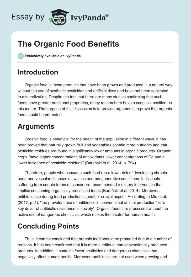 The Organic Food Benefits. Page 1