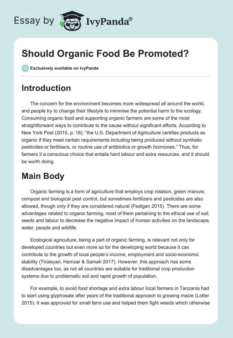 Should Organic Food Be Promoted?. Page 1