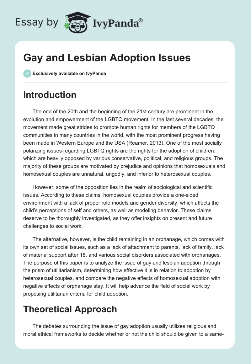 Gay and Lesbian Adoption Issues. Page 1