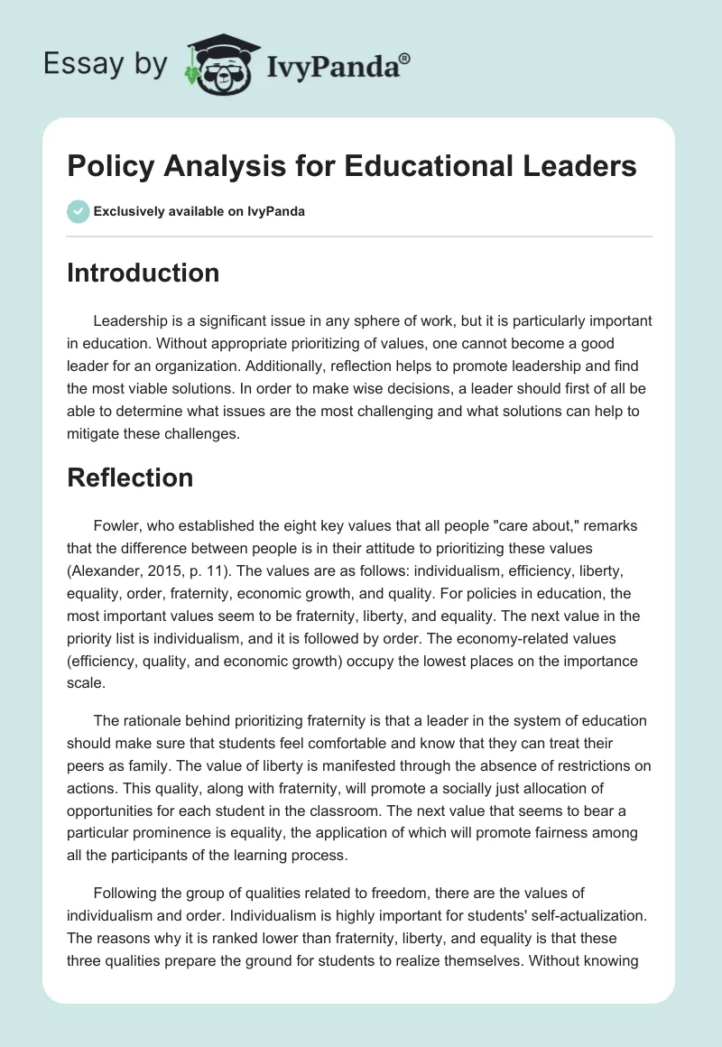 Policy Analysis for Educational Leaders. Page 1