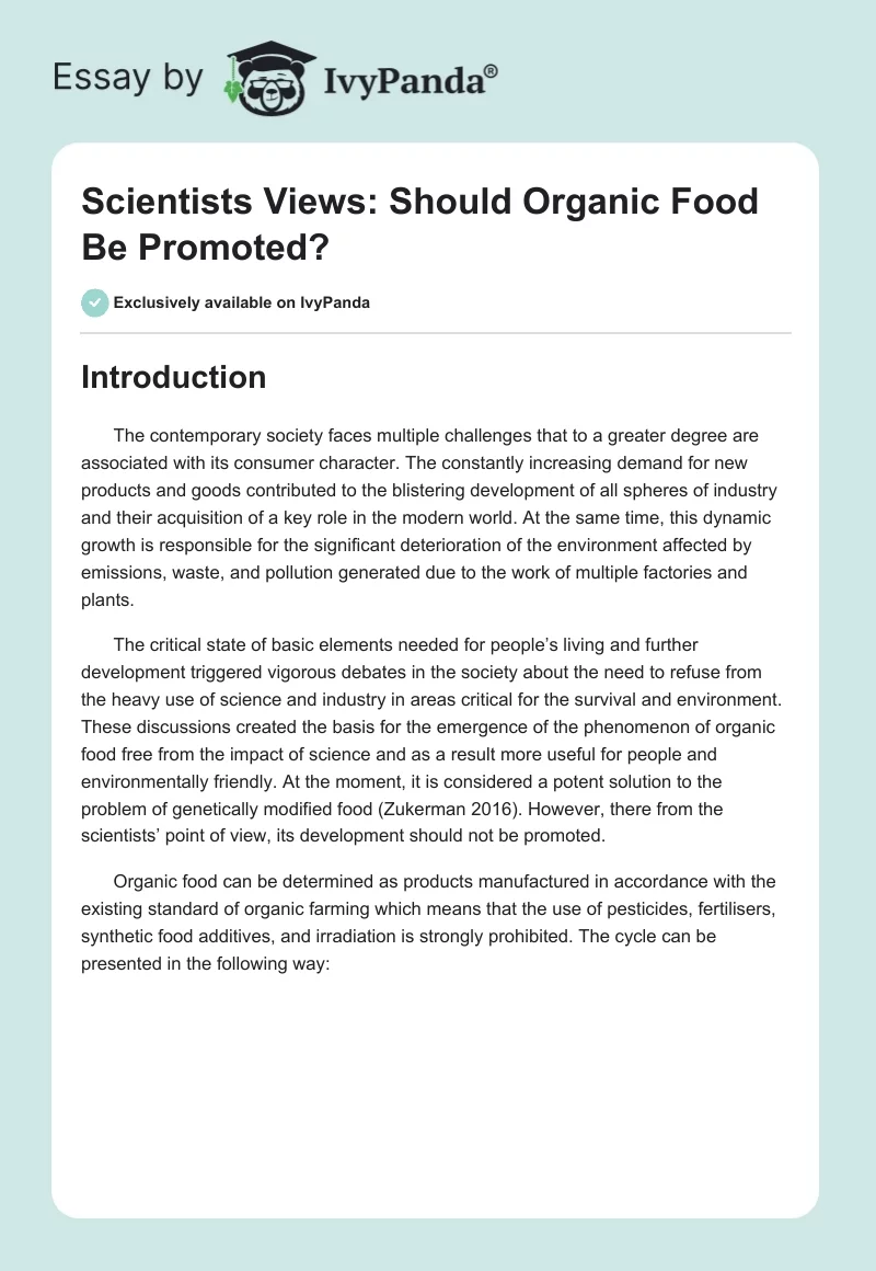 Scientists Views: Should Organic Food Be Promoted?. Page 1
