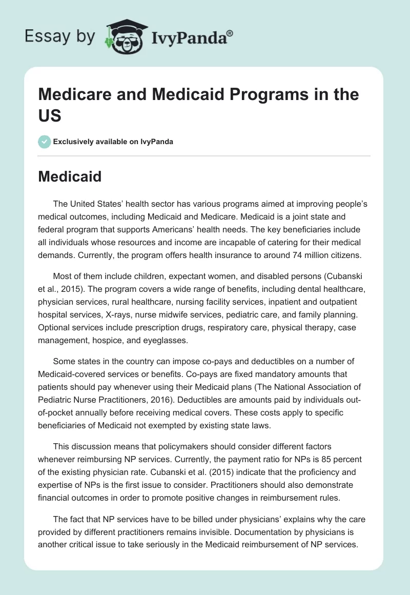 Medicare and Medicaid Programs in the US. Page 1