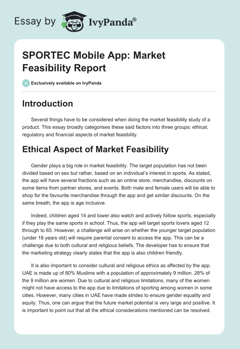 SPORTEC Mobile App: Market Feasibility Report. Page 1