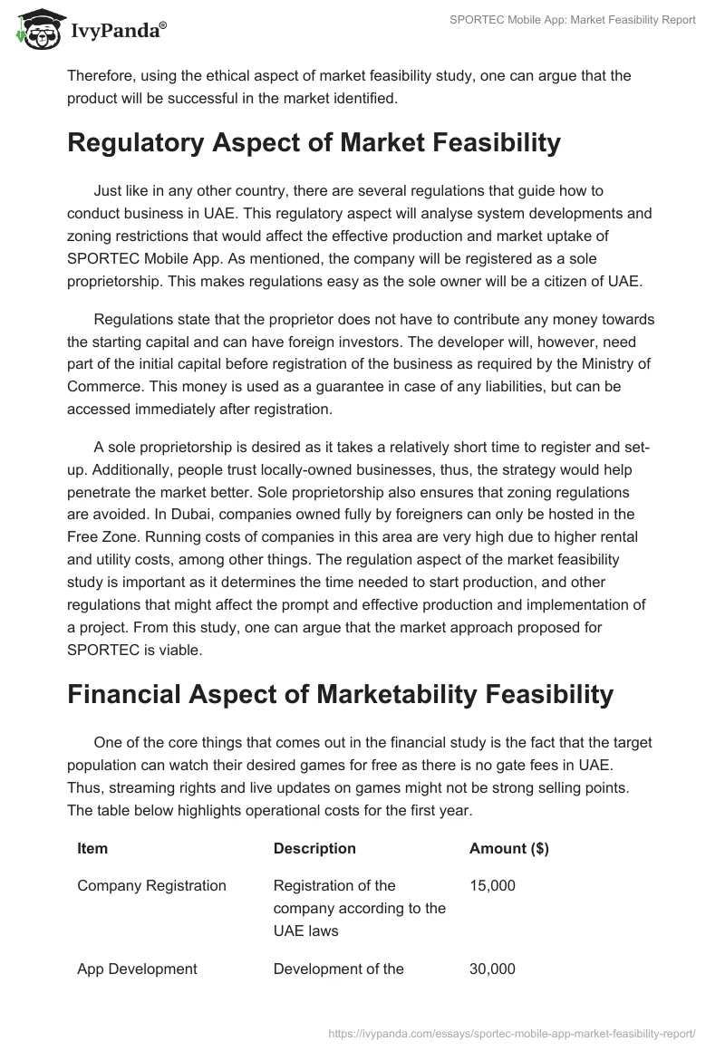 SPORTEC Mobile App: Market Feasibility Report. Page 2