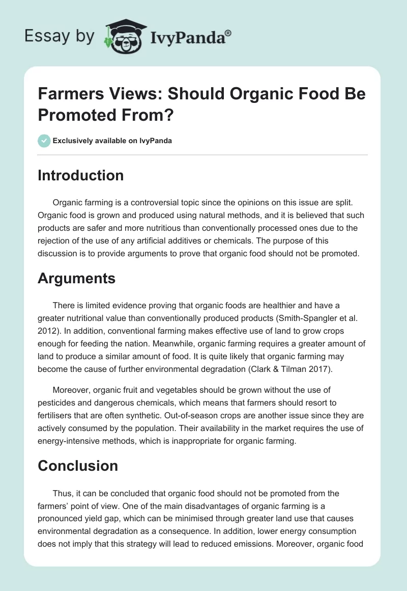 Farmers Views: Should Organic Food Be Promoted From?. Page 1