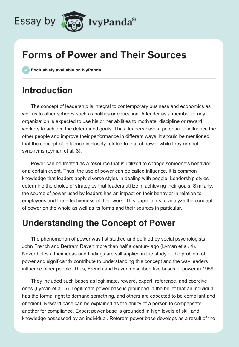 Forms of Power and Their Sources. Page 1