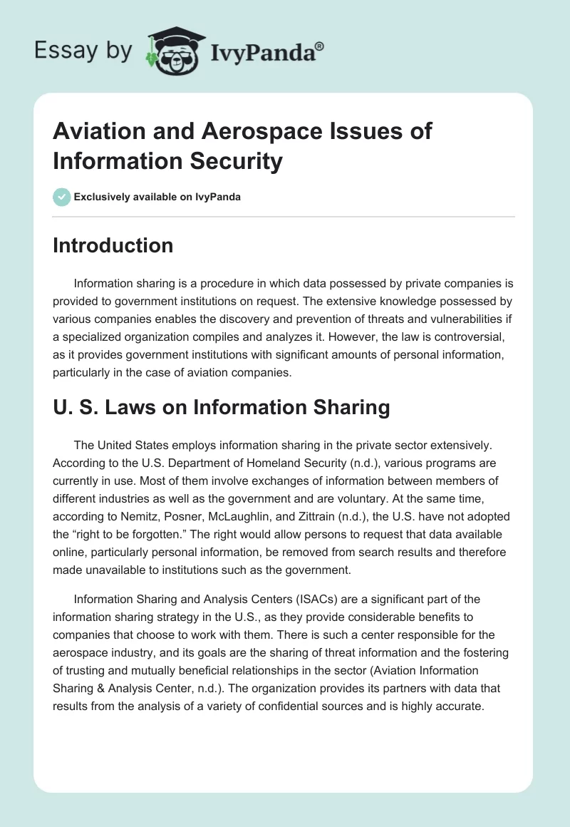 Aviation and Aerospace Issues of Information Security. Page 1