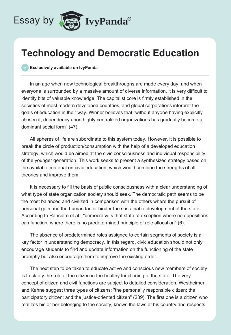 Technology and Democratic Education. Page 1