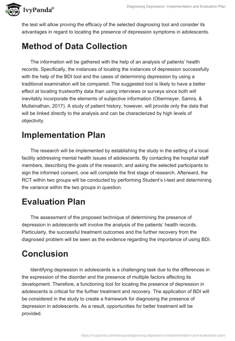 Diagnosing Depression: Implementation and Evaluation Plan. Page 2