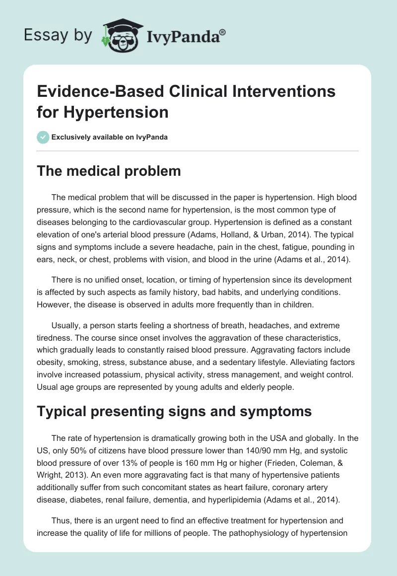 Evidence-Based Clinical Interventions for Hypertension. Page 1