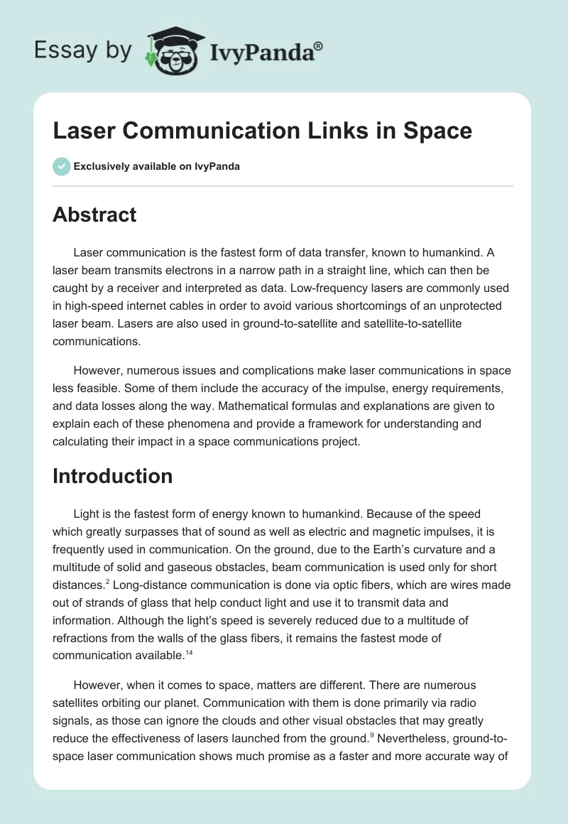 Laser Communication Links in Space. Page 1