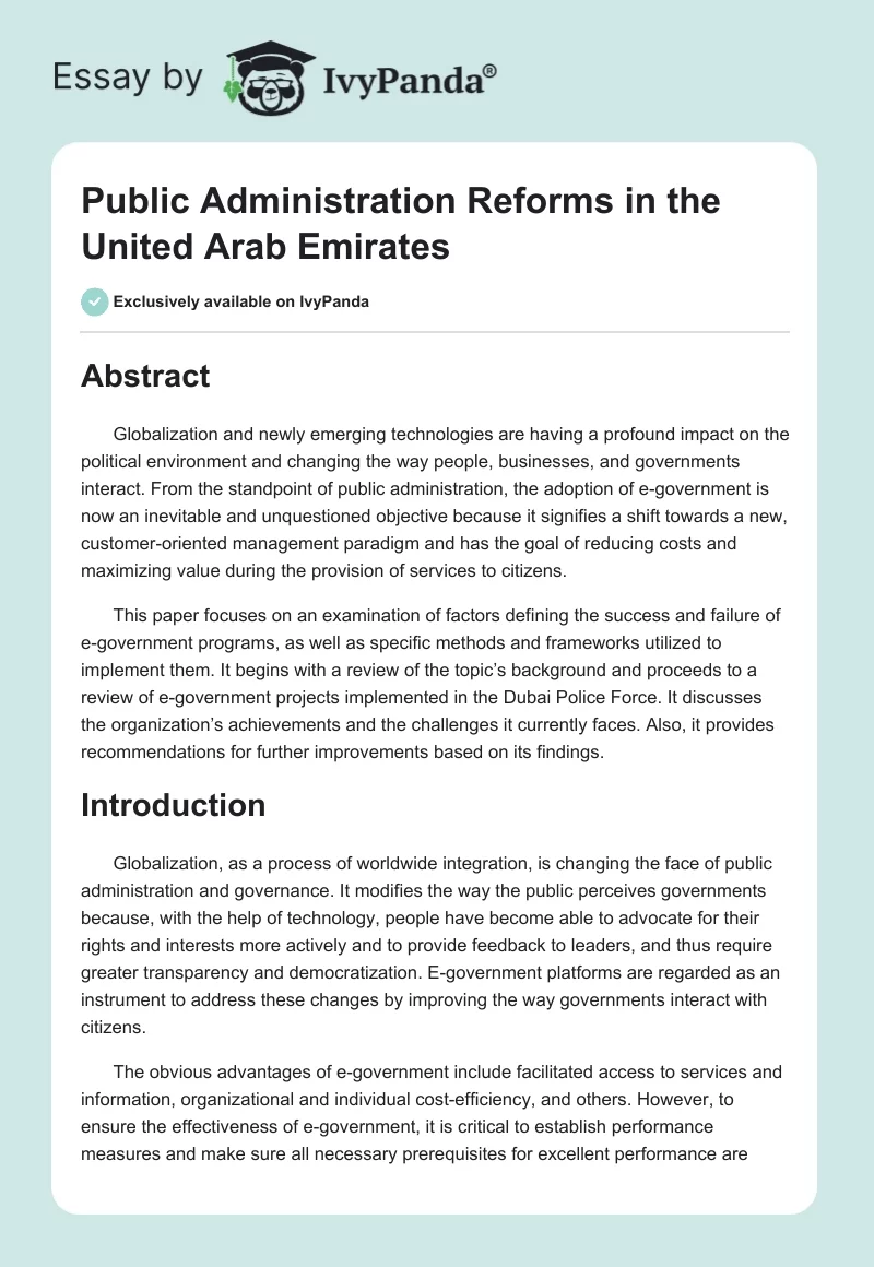 Public Administration Reforms in the United Arab Emirates. Page 1
