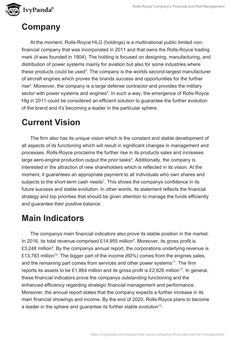 Rolls-Royce Company's Financial and Risk Management. Page 2