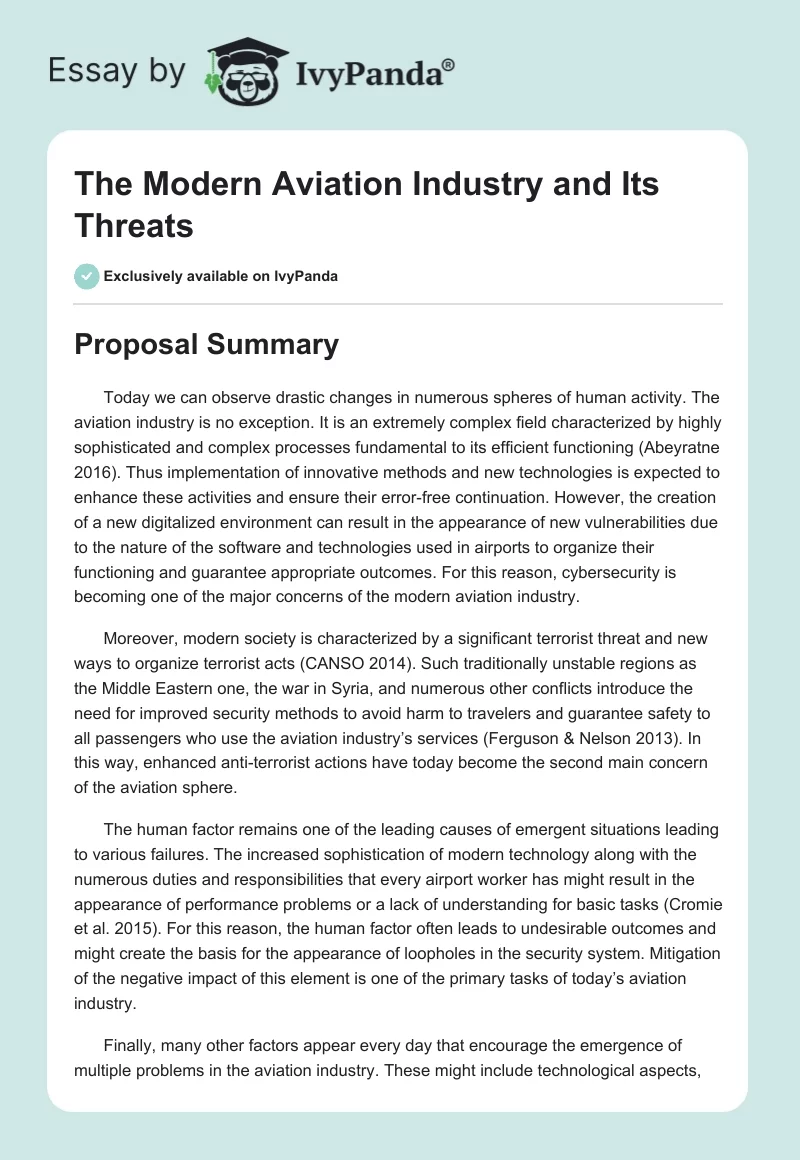 The Modern Aviation Industry and Its Threats. Page 1