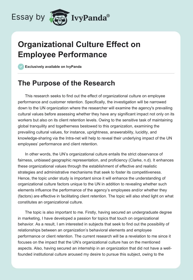 Organizational Culture Effect on Employee Performance. Page 1