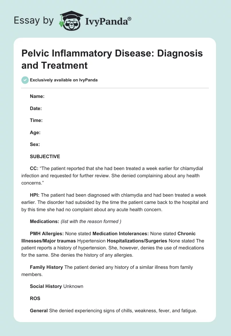 Pelvic Inflammatory Disease: Diagnosis and Treatment. Page 1