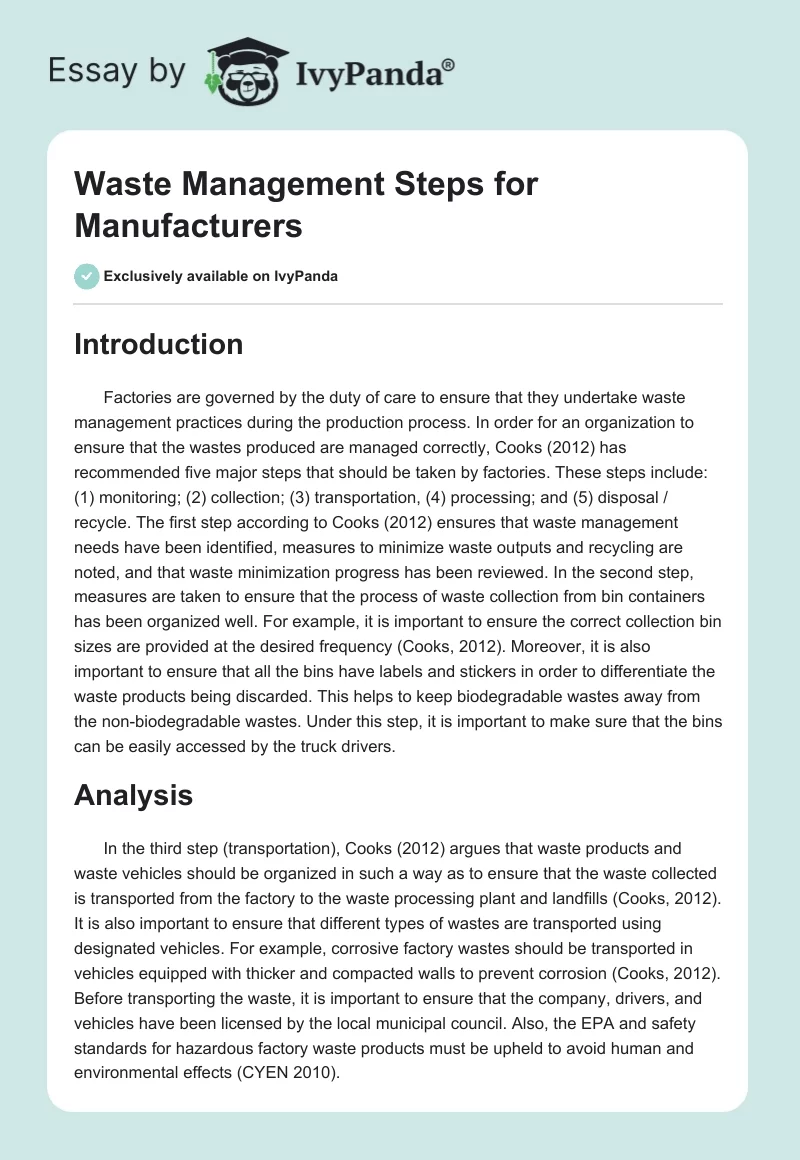 Waste Management Steps for Manufacturers. Page 1