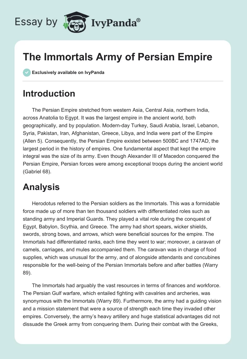 The Immortals Army of Persian Empire. Page 1