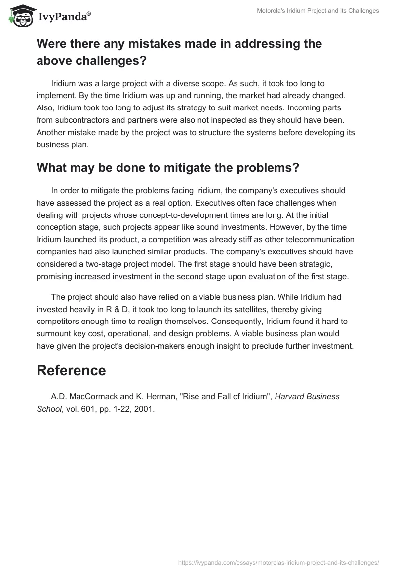 Motorola's Iridium Project and Its Challenges. Page 2