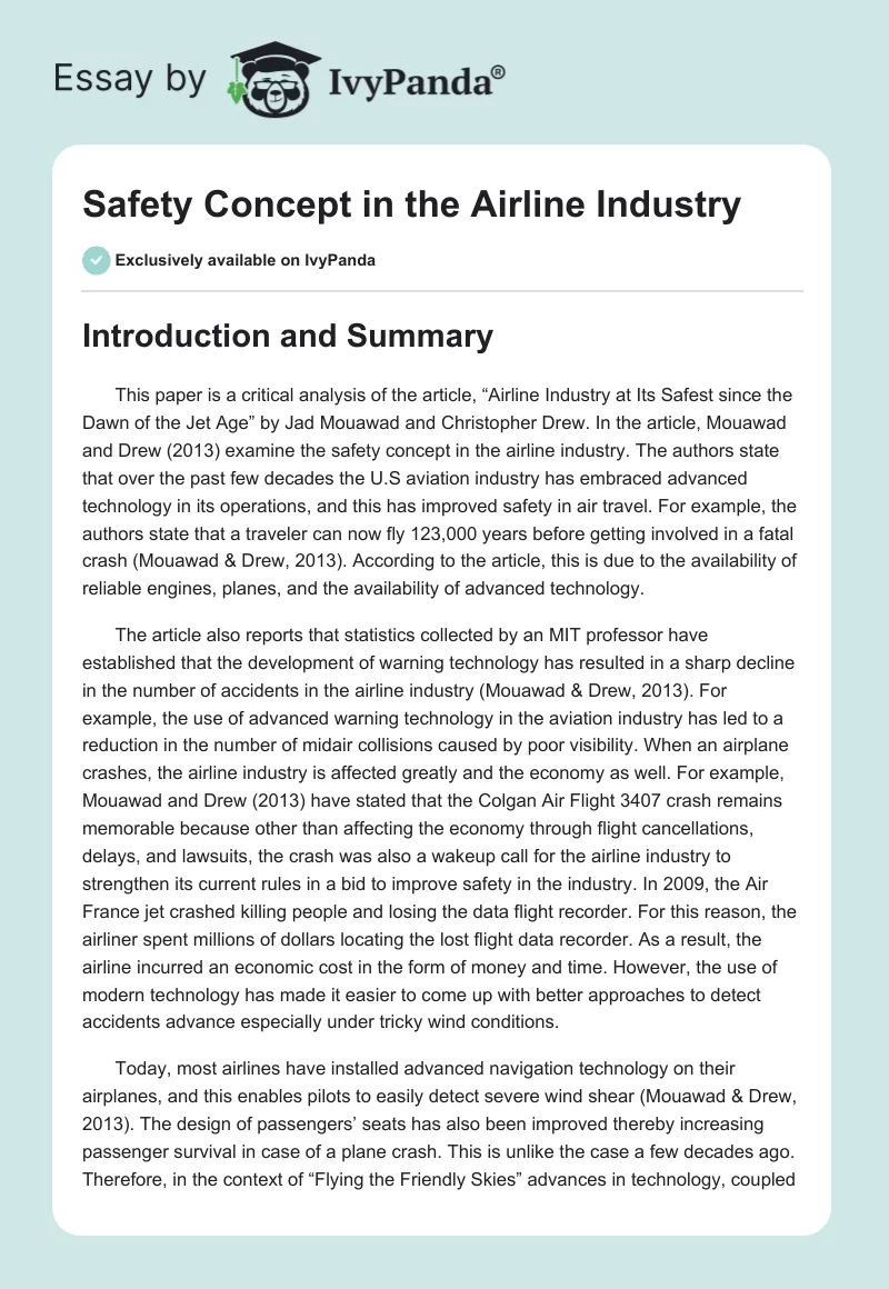 Safety Concept in the Airline Industry. Page 1