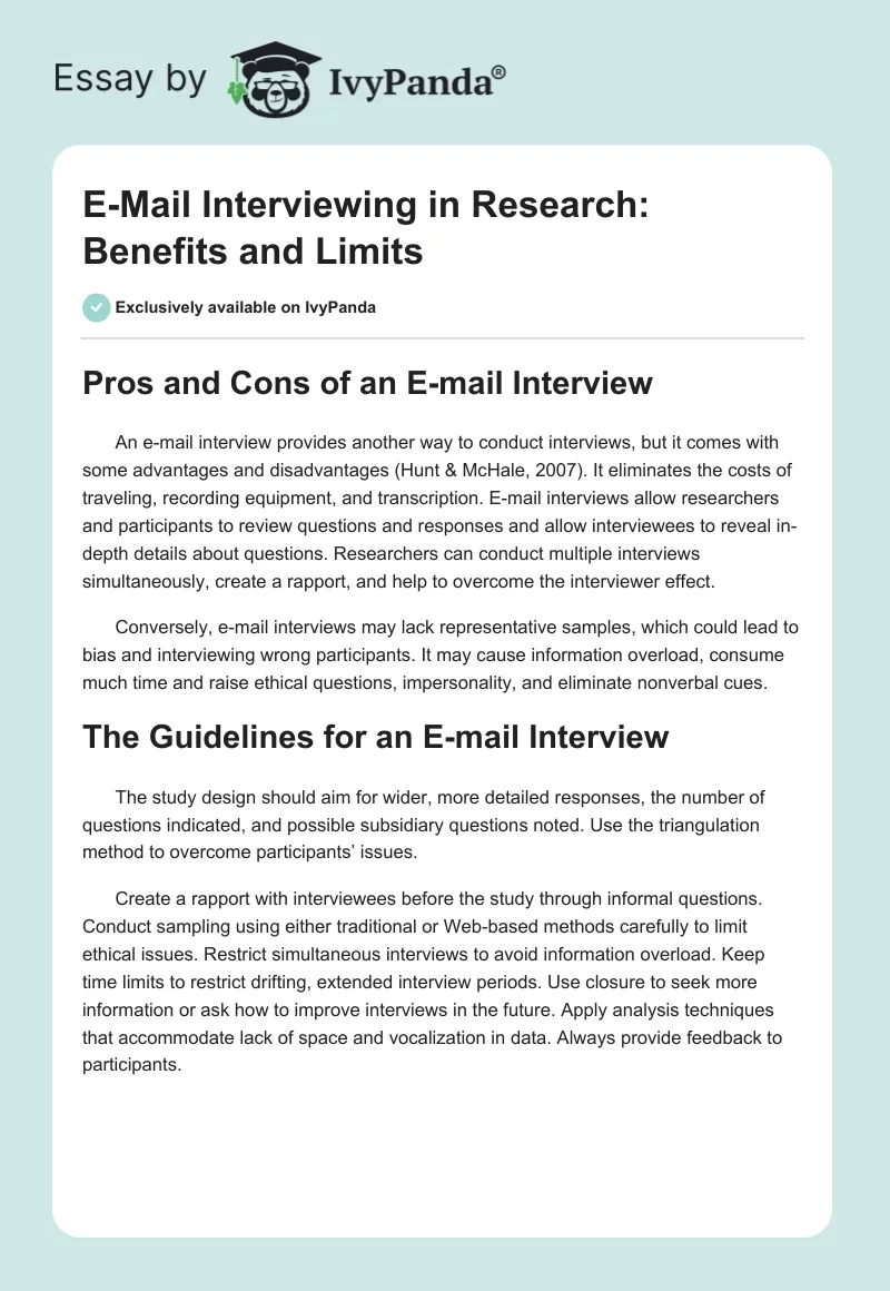 E-Mail Interviewing in Research: Benefits and Limits. Page 1