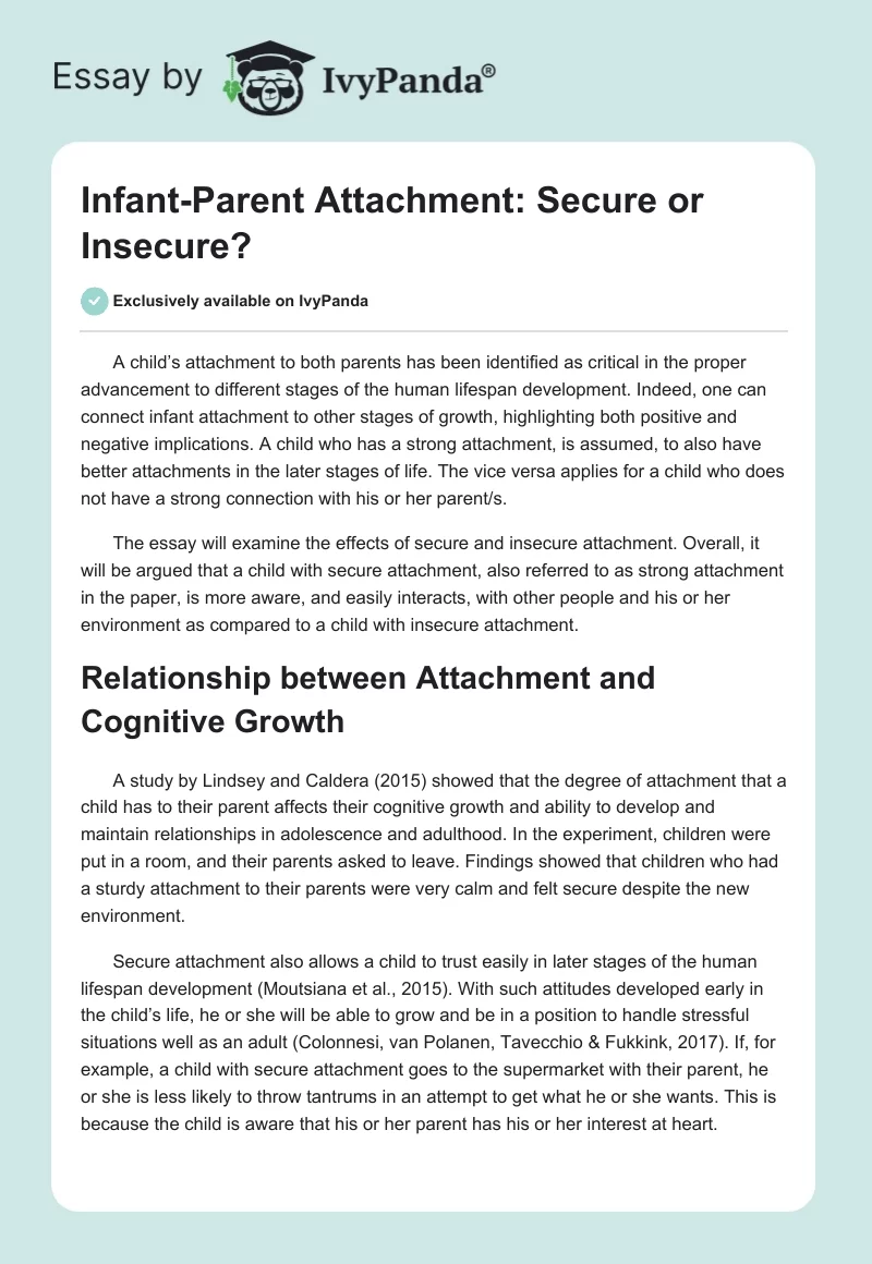 Infant-Parent Attachment: Secure or Insecure?. Page 1
