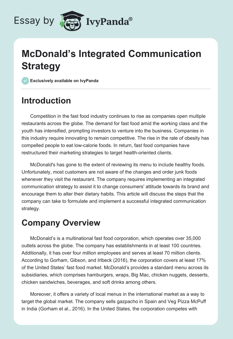 McDonald’s Integrated Communication Strategy. Page 1