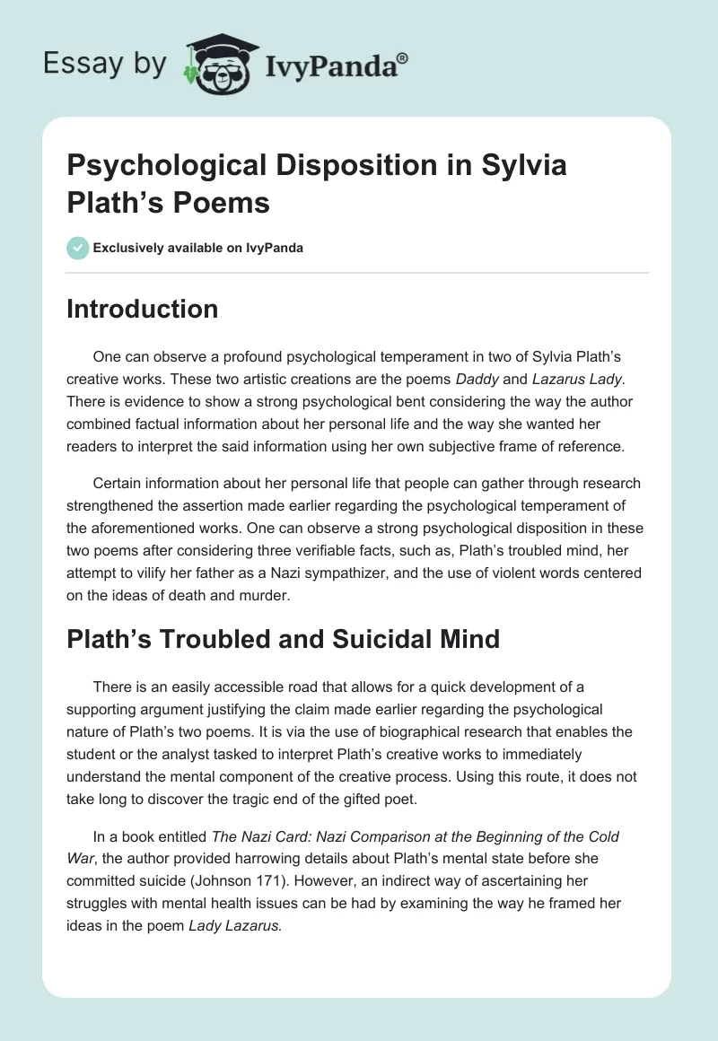 Psychological Disposition in Sylvia Plath’s Poems. Page 1
