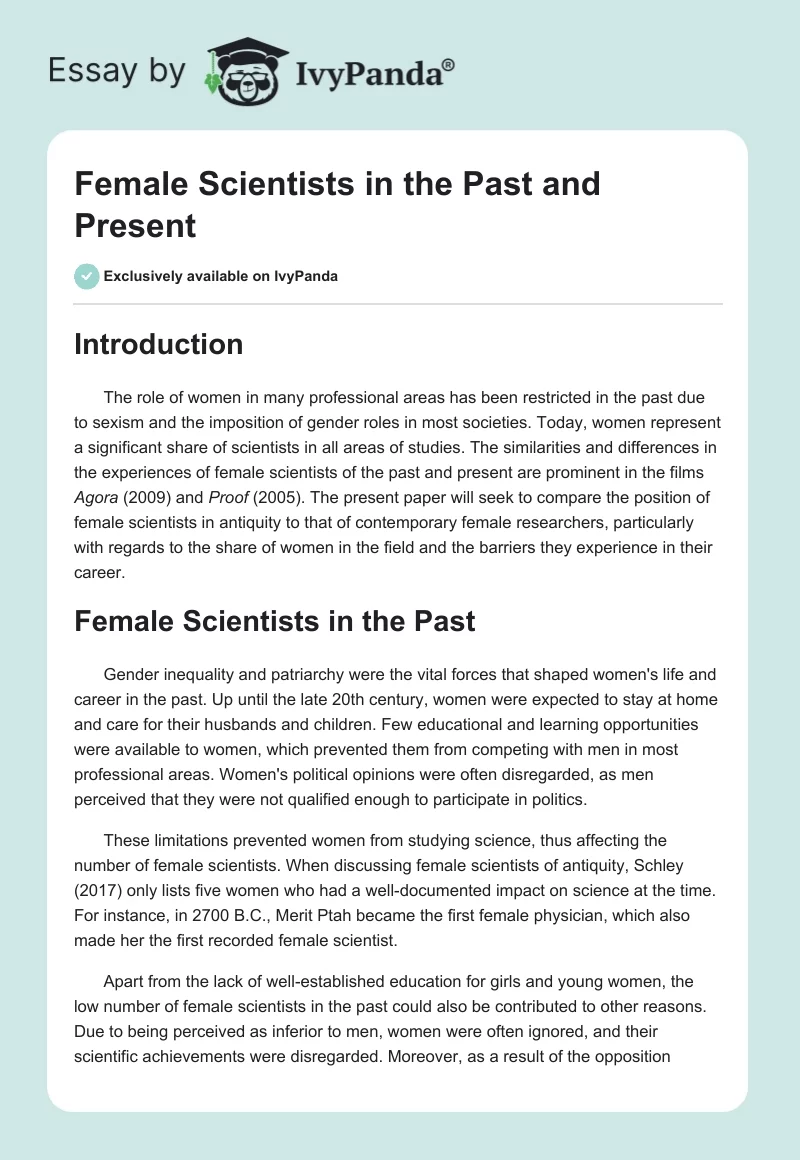 Female Scientists in the Past and Present. Page 1