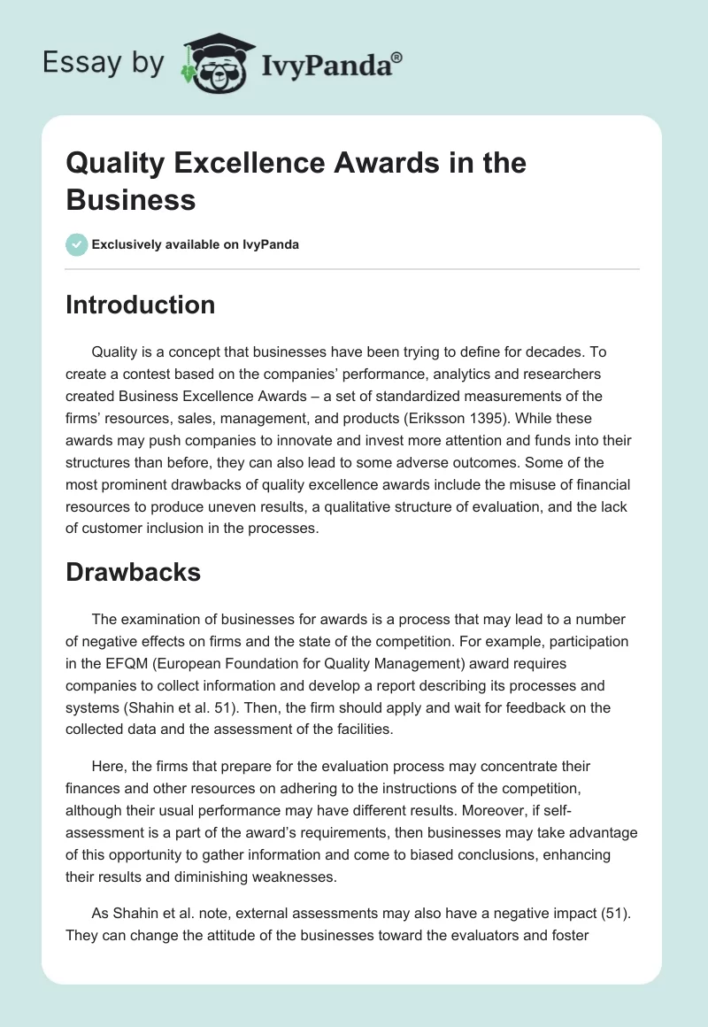 Quality Excellence Awards in the Business. Page 1