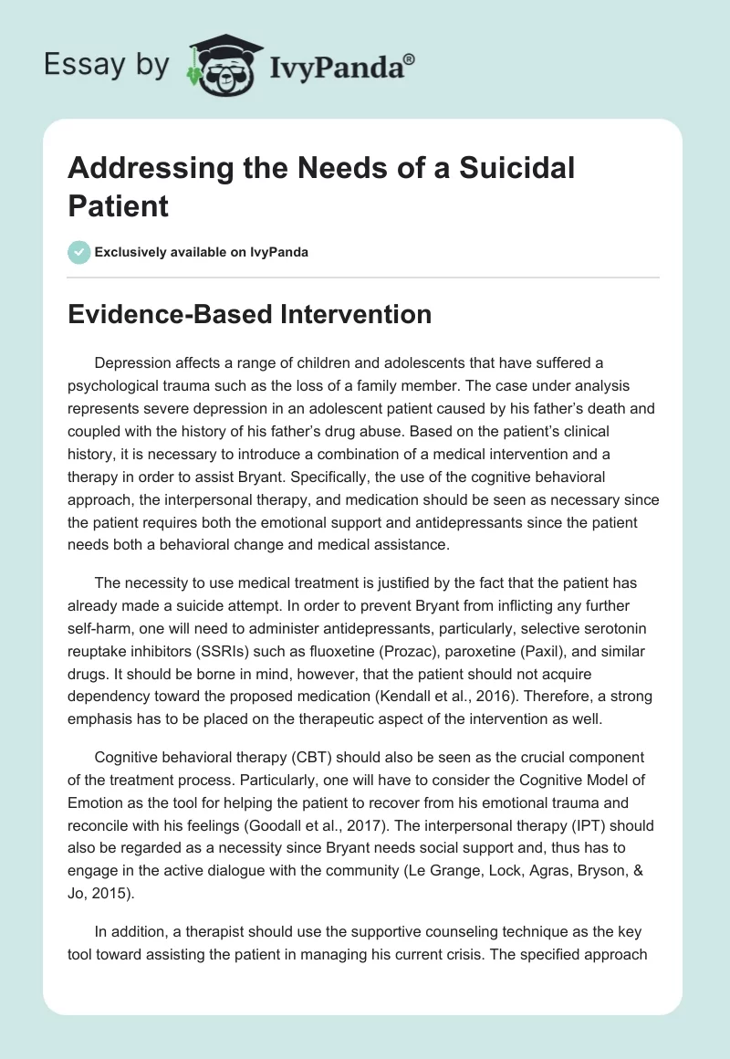 Addressing the Needs of a Suicidal Patient. Page 1