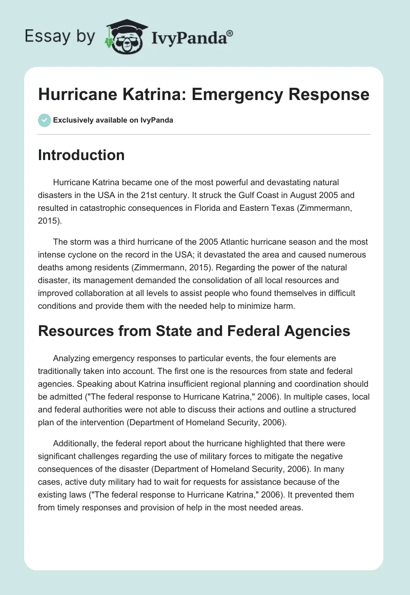 Hurricane Katrina: Emergency Response. Page 1