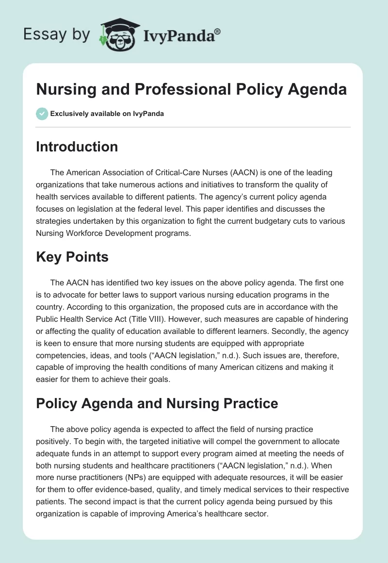 Nursing and Professional Policy Agenda. Page 1