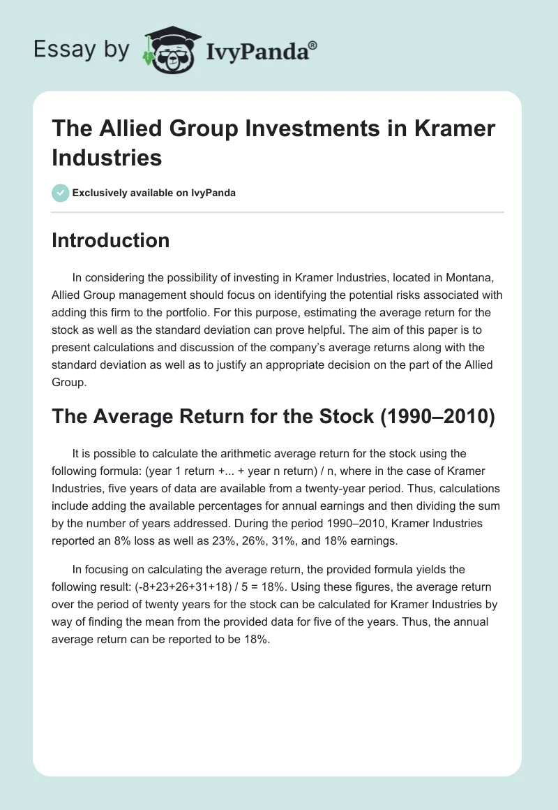 The Allied Group Investments in Kramer Industries. Page 1