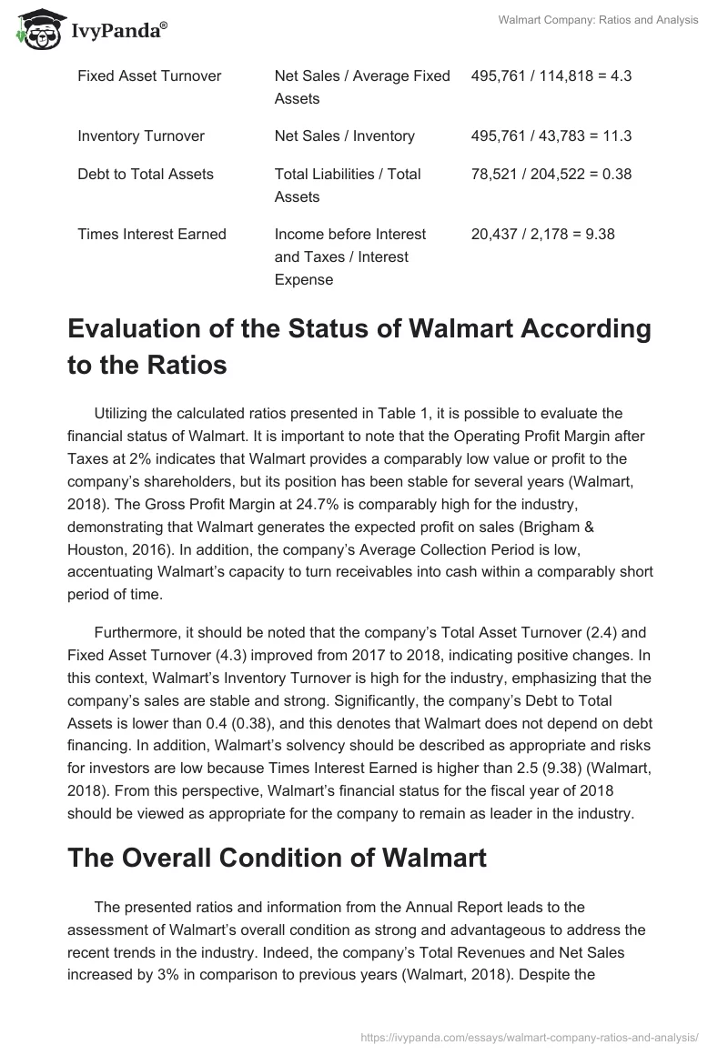 Walmart Company: Ratios and Analysis. Page 2