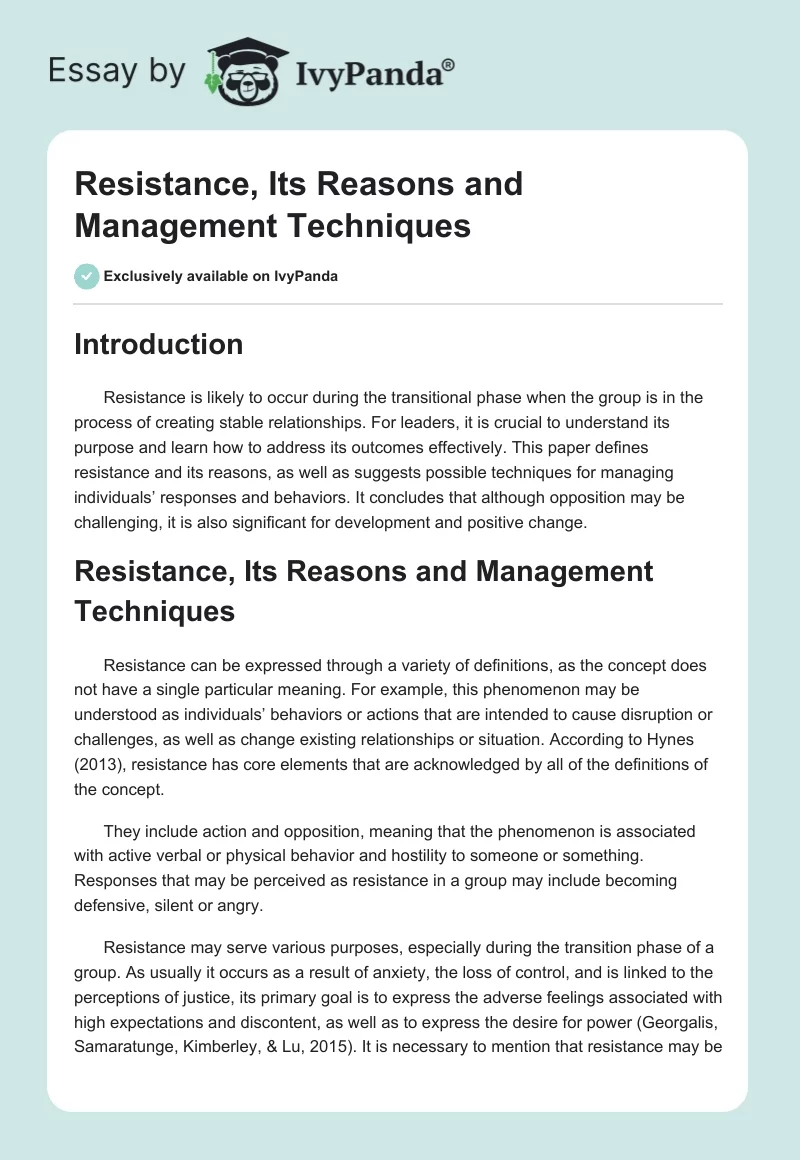 Resistance, Its Reasons and Management Techniques. Page 1