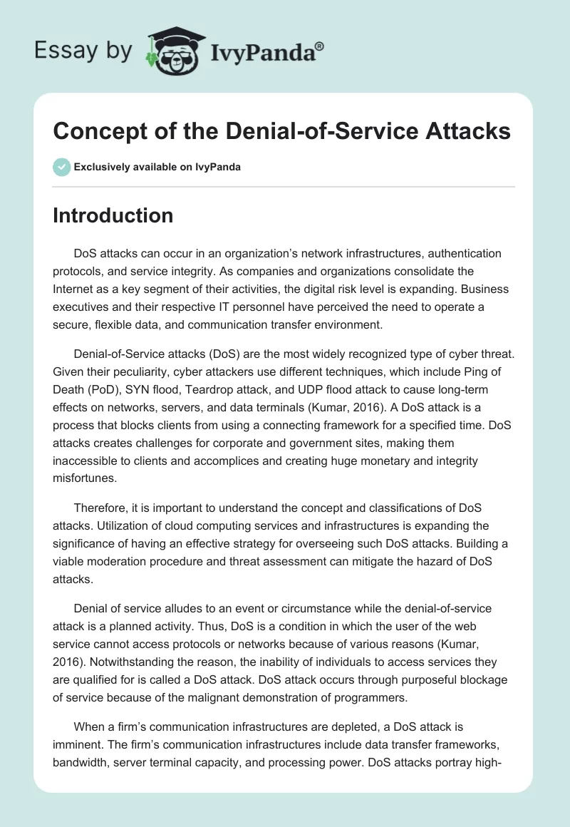 Concept of the Denial-of-Service Attacks. Page 1