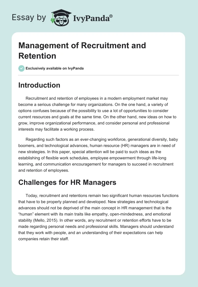 Management of Recruitment and Retention. Page 1