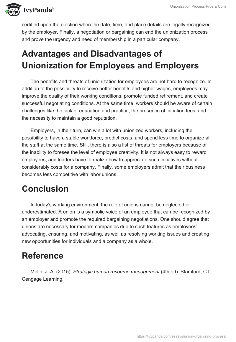 Unionization Process Pros & Cons. Page 2