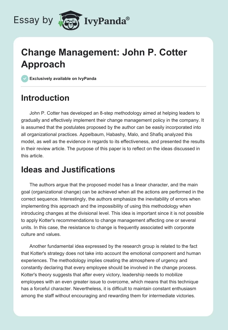 Change Management: John P. Cotter Approach. Page 1