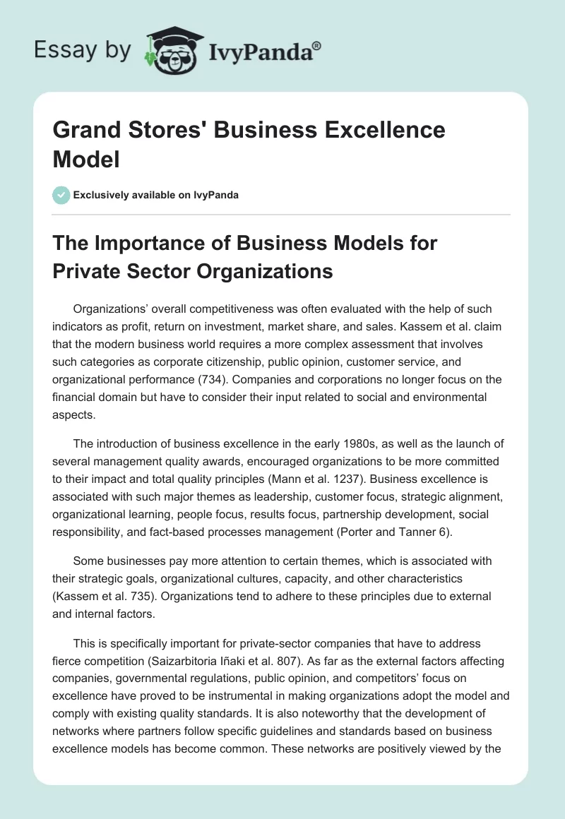 Grand Stores' Business Excellence Model. Page 1